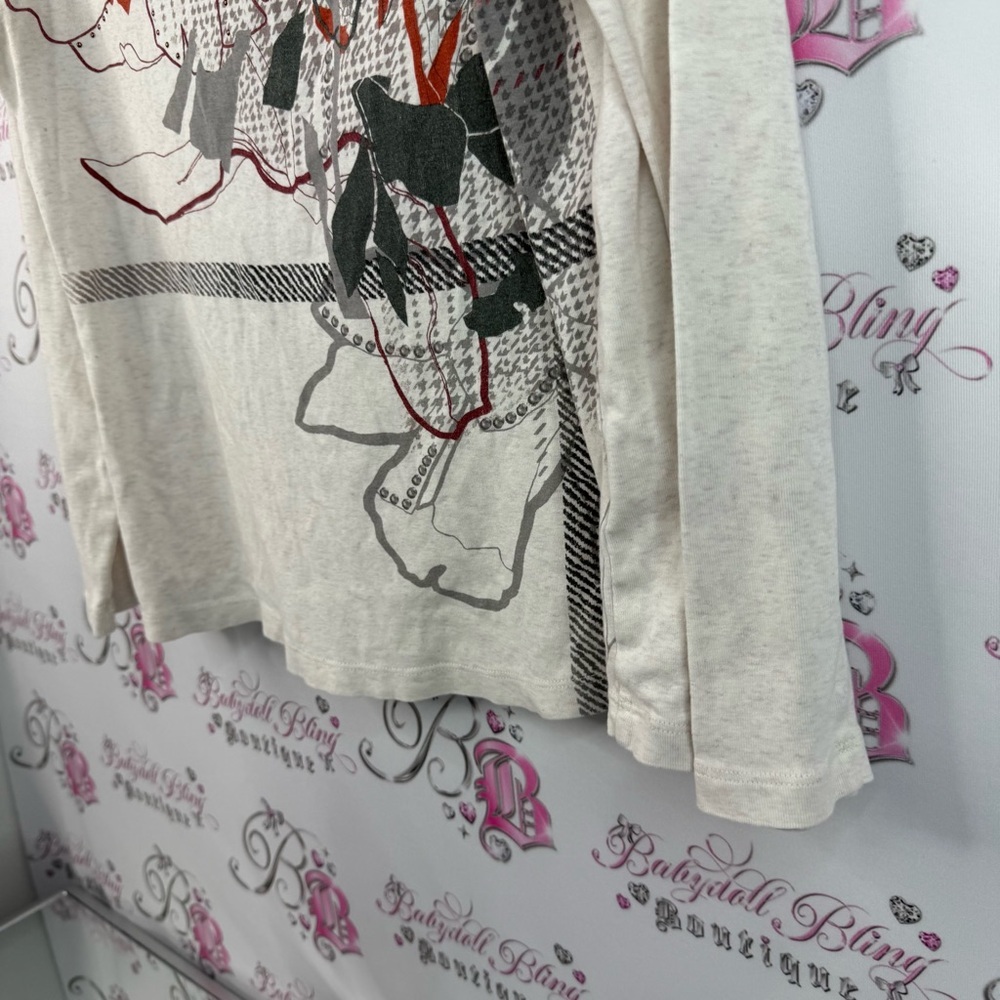 Olsen shirt flowers comfy Women's Floral Long Sleeve Top - Cream and Red - Picture 3 of 15